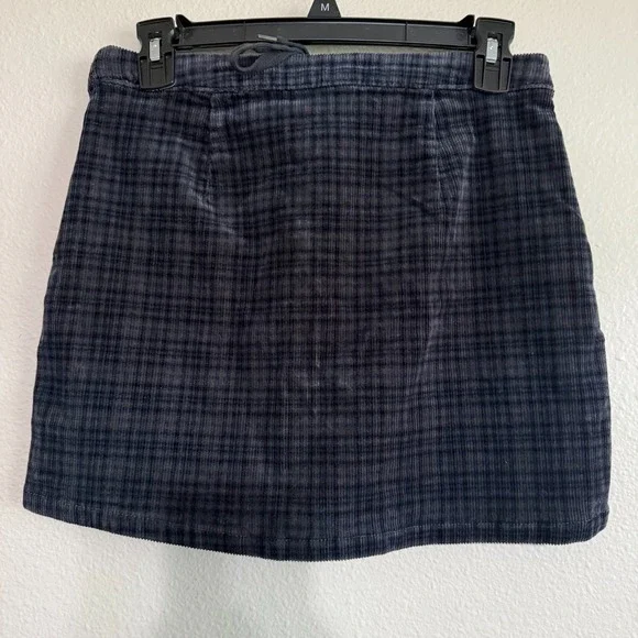 SO Corduroy A-Line Mini Skirt‎ Women's 3 Blue Plaid Lace-Up Detail Stretch Retro - Picture 4 of 8